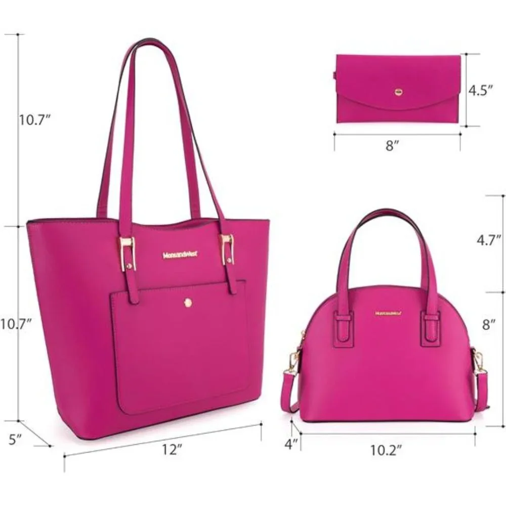 Montana West 3PCS Hot Pink Purses For Women Tote and Wallet Set Shoulder Bags - Picture 6 of 6